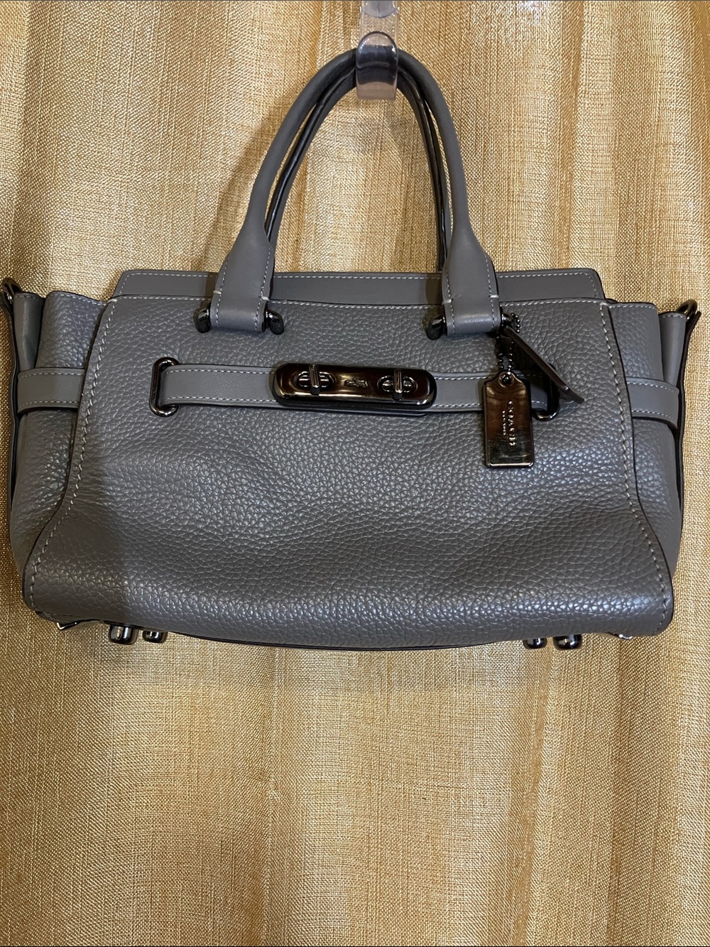 Coach Pebbled Leather Satchel in Charcoal Gray with Turn-Lock